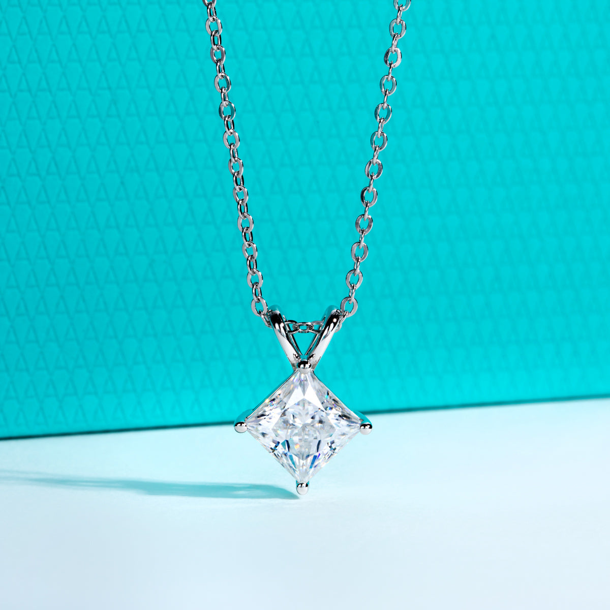 S925 Silver Princess Cut Moissanite Pendant