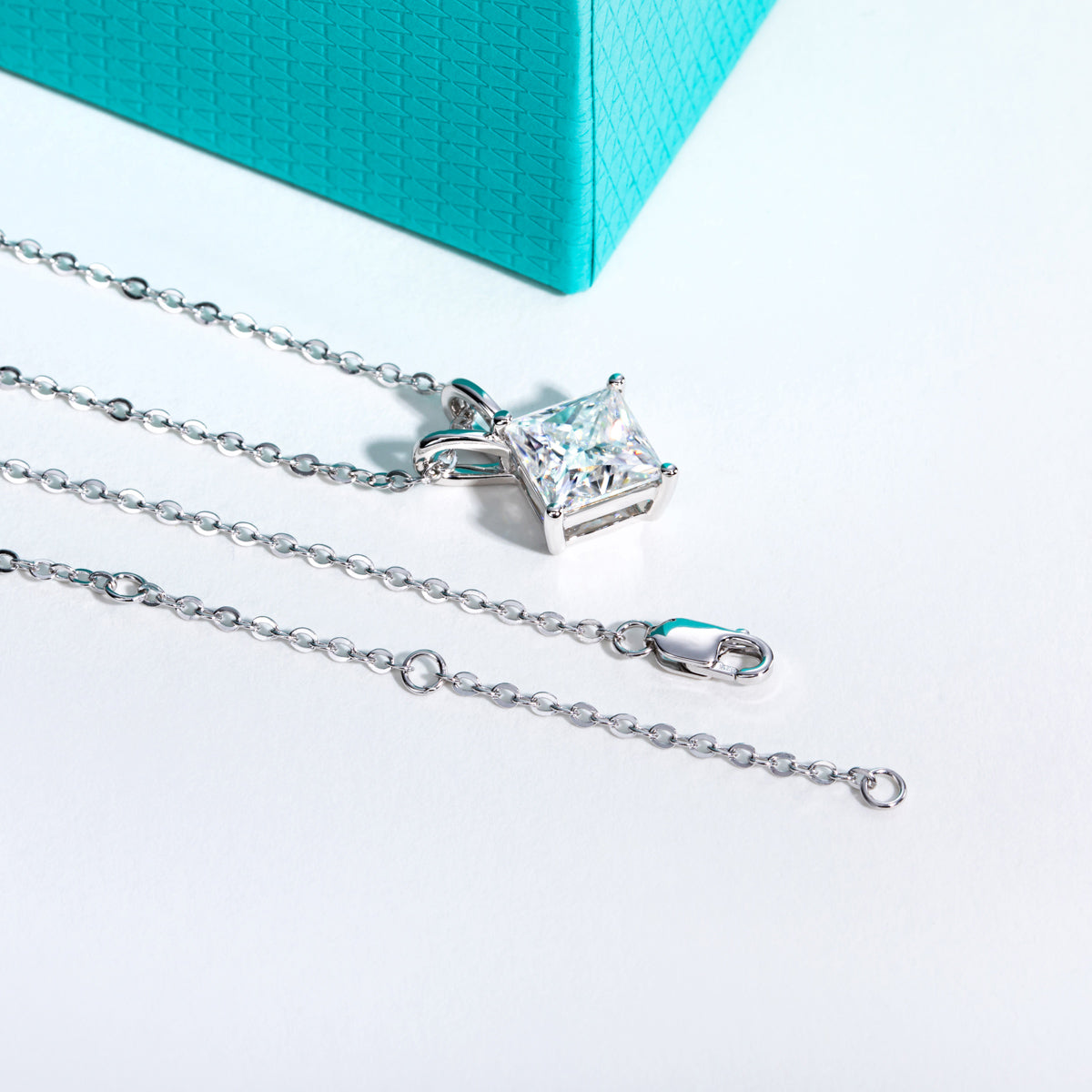 S925 Silver Princess Cut Moissanite Pendant