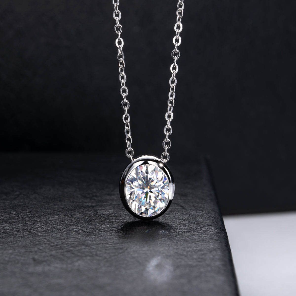 Oval Moissanite Pendant in 925 Sterling Silver