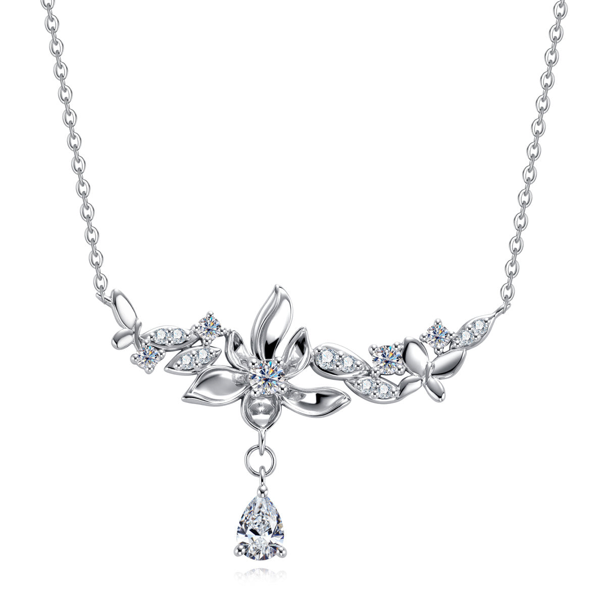 Orchid‑Shaped Minimalist Sterling Silver Clavicle Necklace