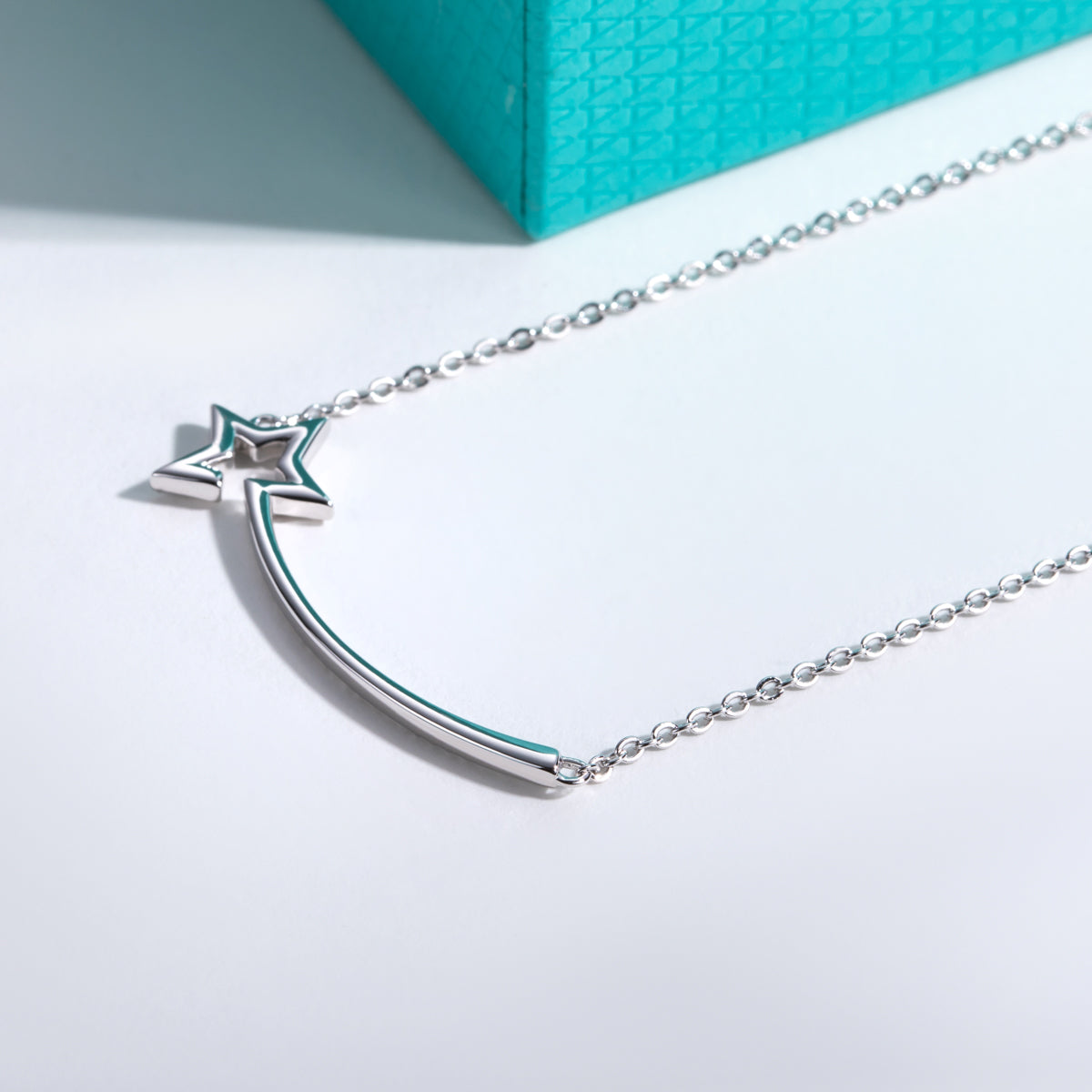 S925‑Sterling Silver Round Moissanite Meteor Smile Collarbone Necklace