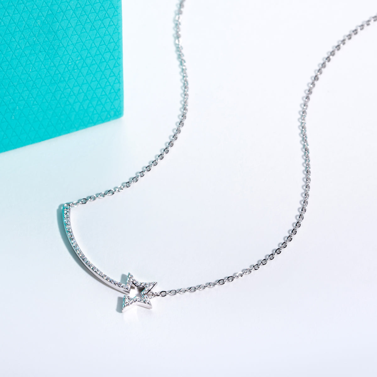 S925‑Sterling Silver Round Moissanite Meteor Smile Collarbone Necklace