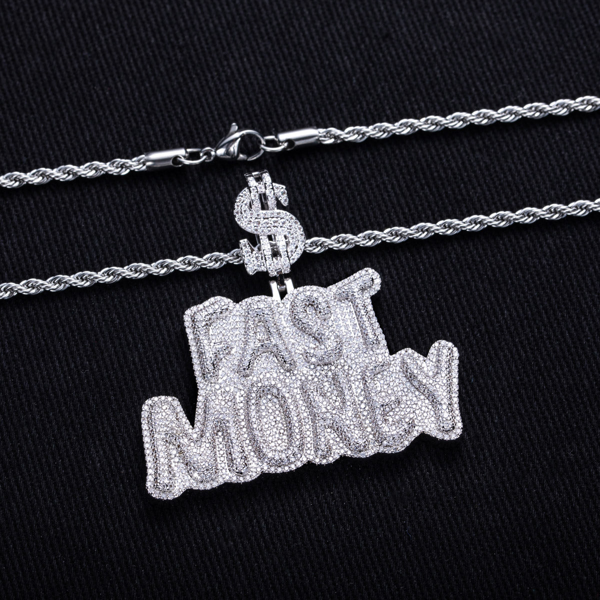 Moissanite Hip‑Hop FAST MONEY Letter Pendant