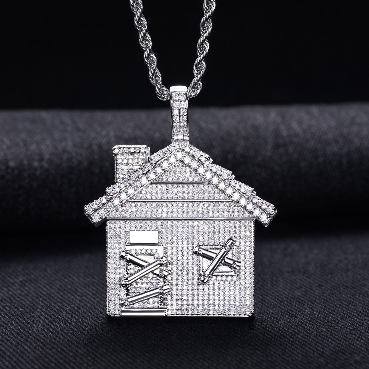 Iced‑Out Moissanite Hip‑Hop Mansion Pendant