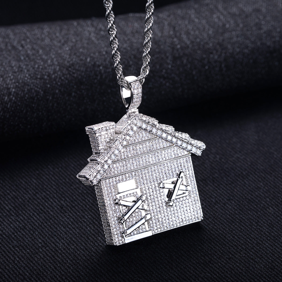 Iced‑Out Moissanite Hip‑Hop Mansion Pendant