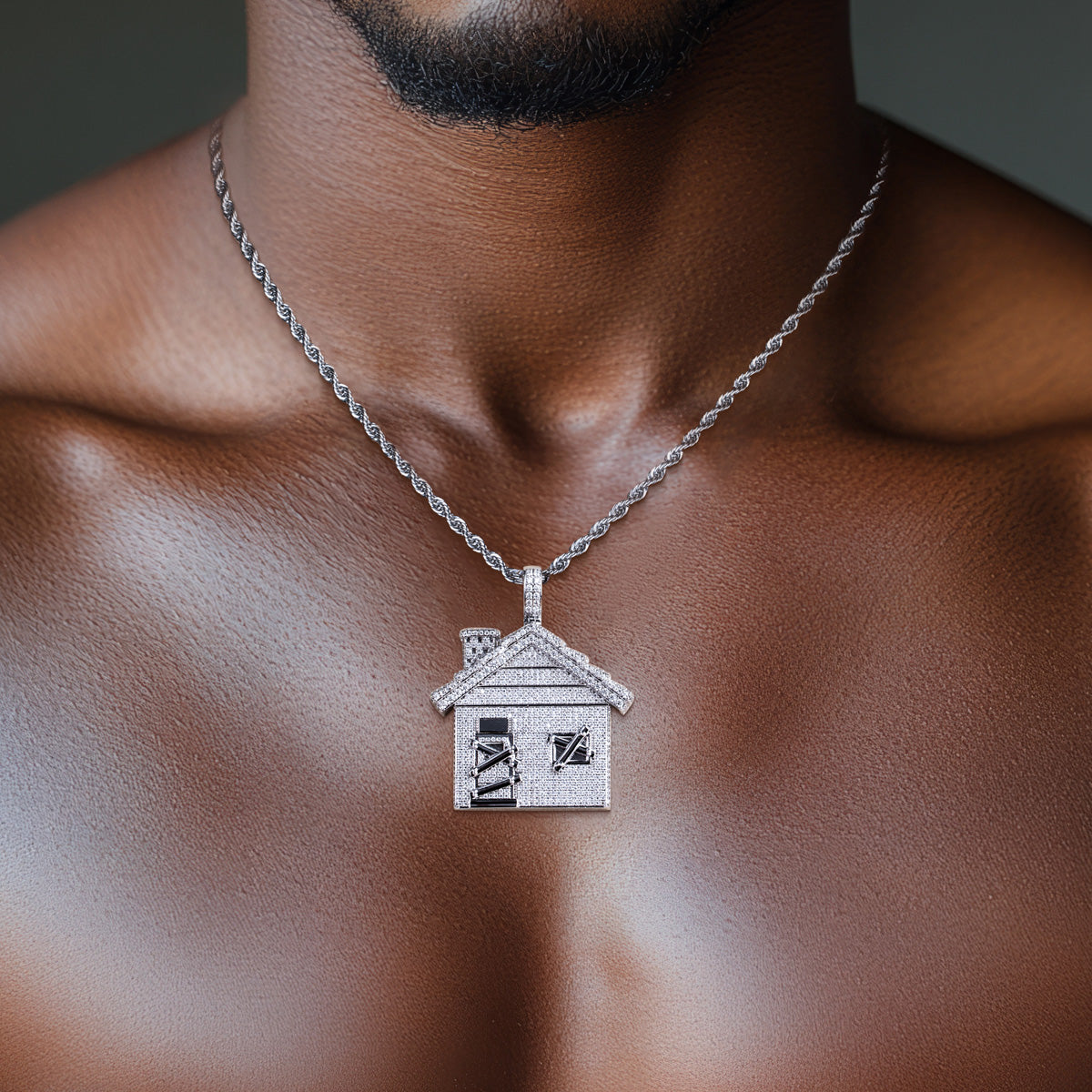 Iced‑Out Moissanite Hip‑Hop Mansion Pendant