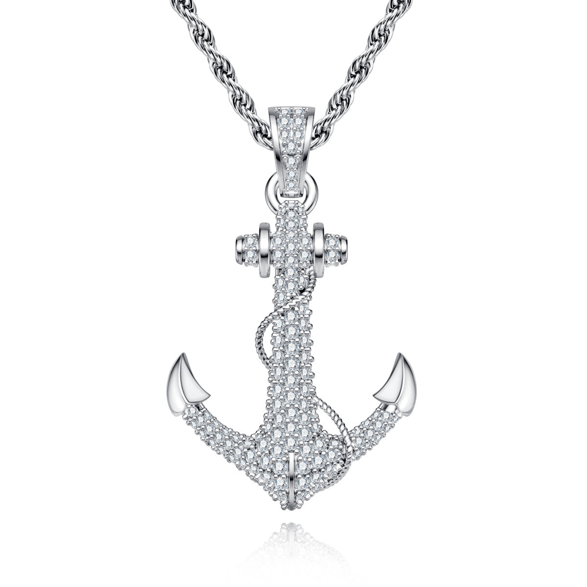 S925‑Sterling Silver Moissanite Hip‑Hop Large Anchor Pendant