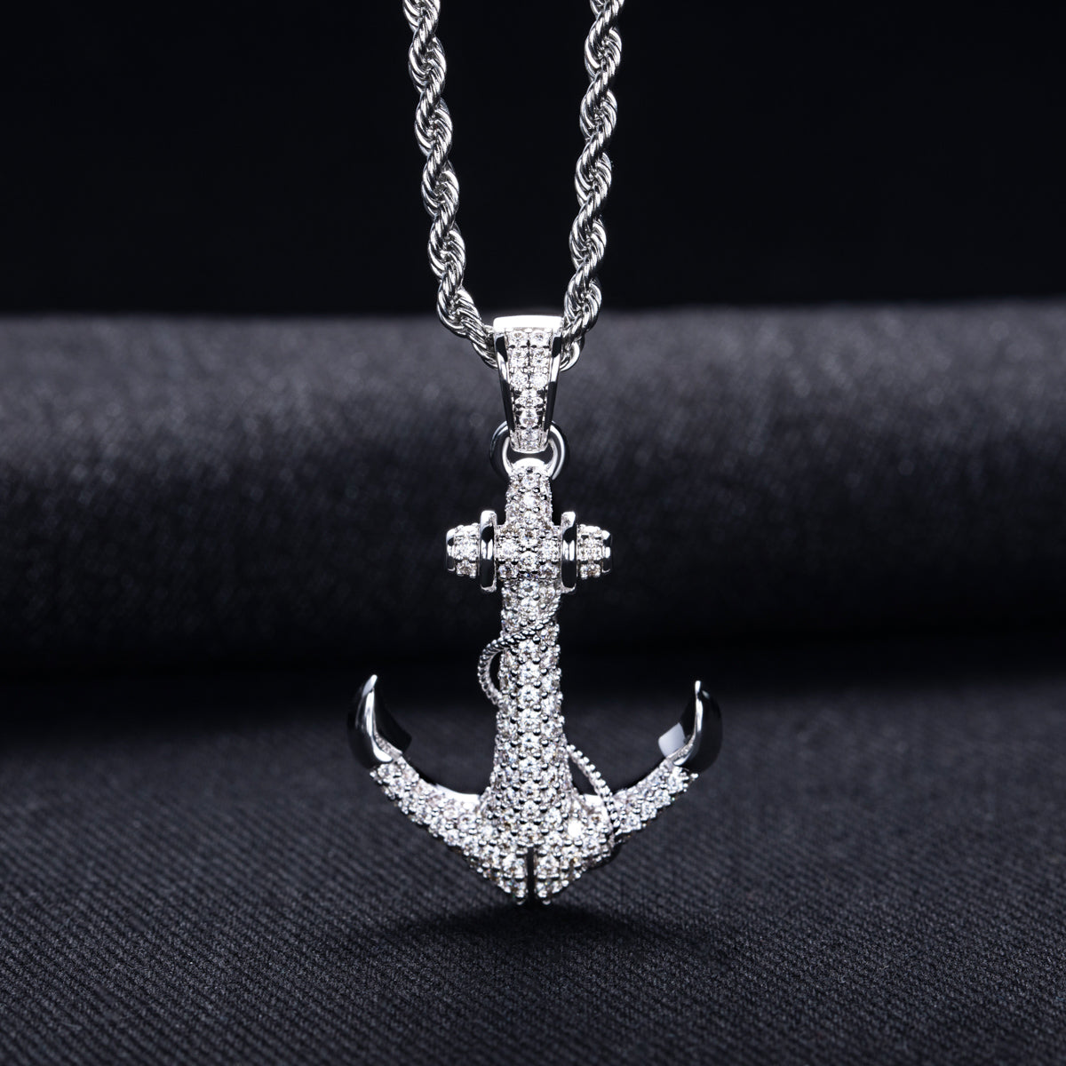 S925‑Sterling Silver Moissanite Hip‑Hop Large Anchor Pendant