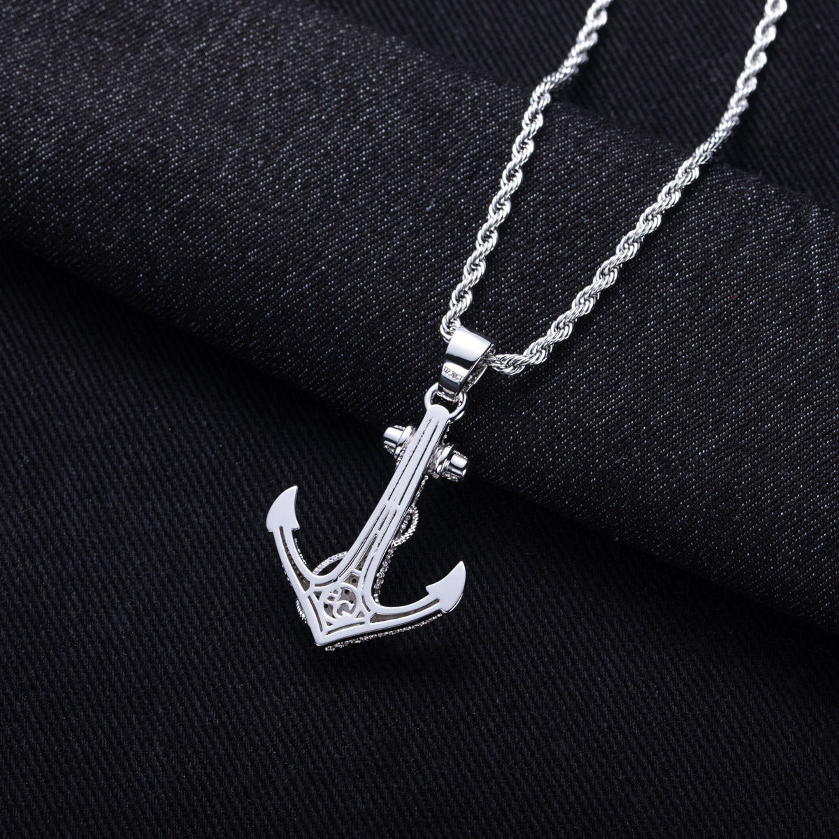 S925‑Sterling Silver Moissanite Hip‑Hop Large Anchor Pendant