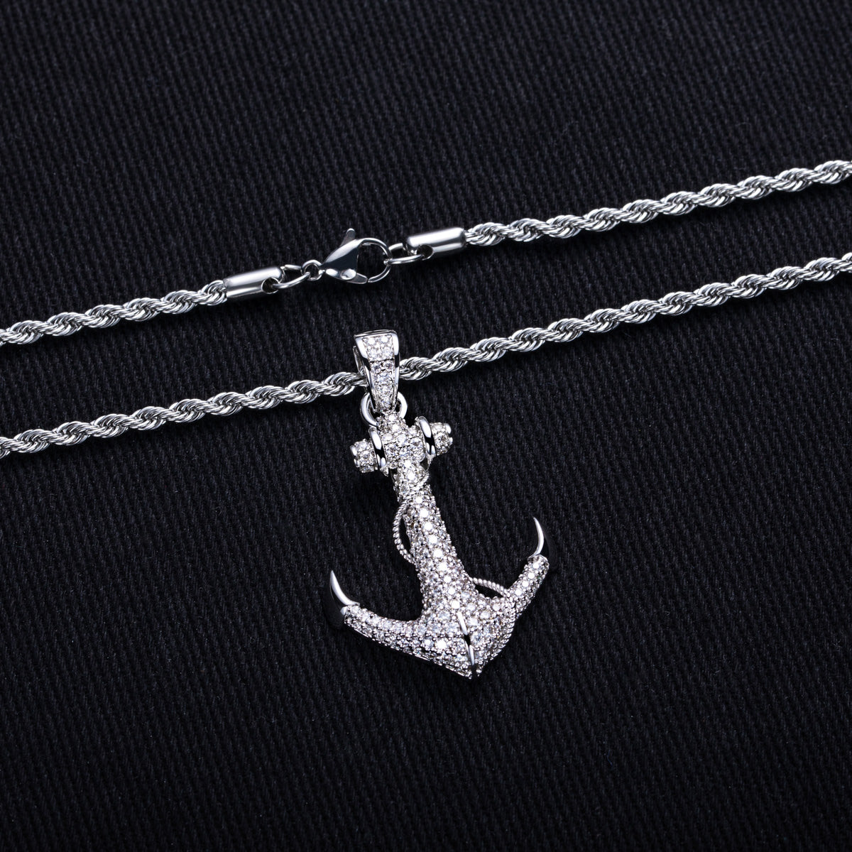 S925‑Sterling Silver Moissanite Hip‑Hop Large Anchor Pendant