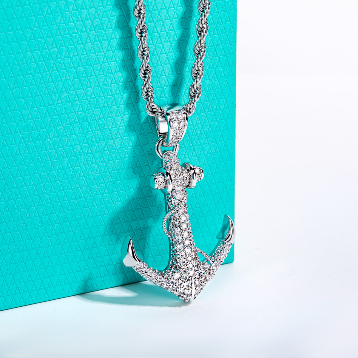 S925‑Sterling Silver Moissanite Hip‑Hop Large Anchor Pendant