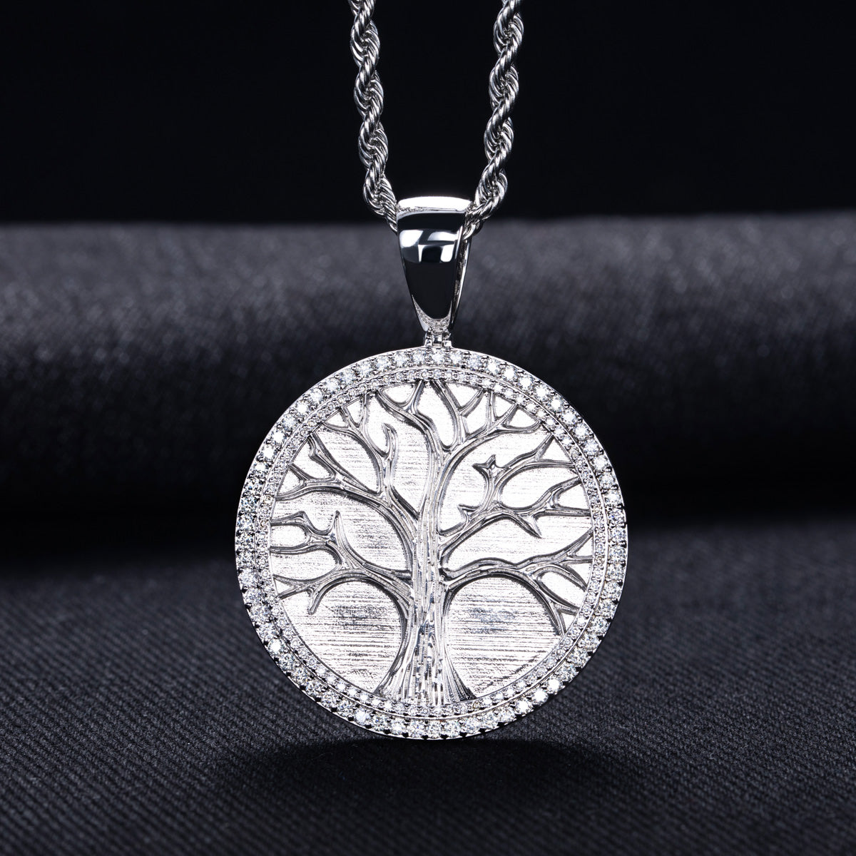S925‑Sterling Silver Moissanite Tree‑of‑Life Hip‑Hop Pendant