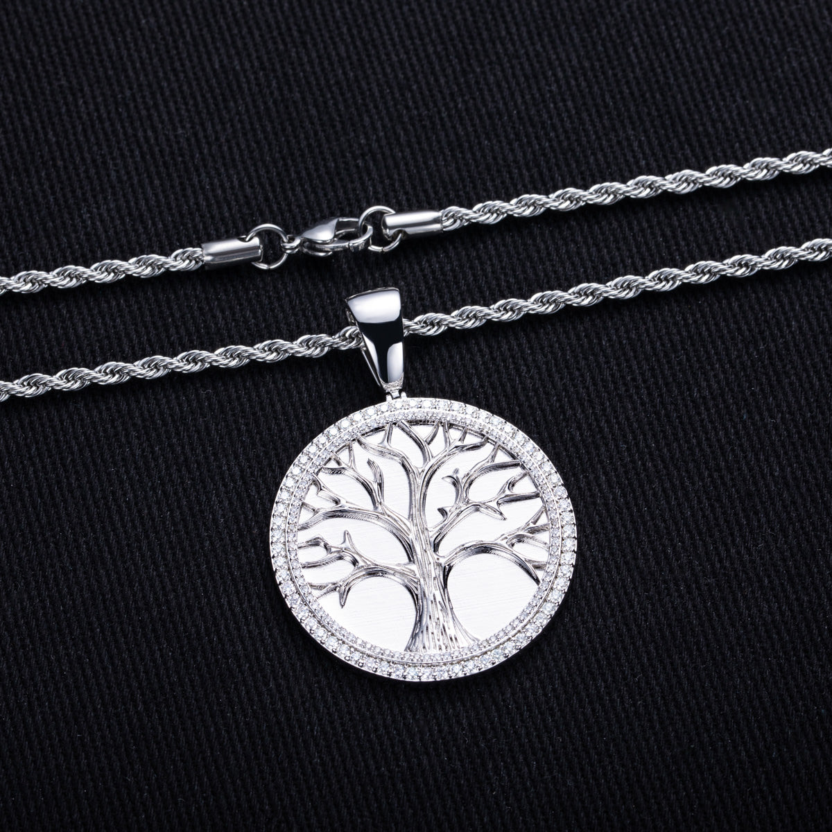 S925‑Sterling Silver Moissanite Tree‑of‑Life Hip‑Hop Pendant