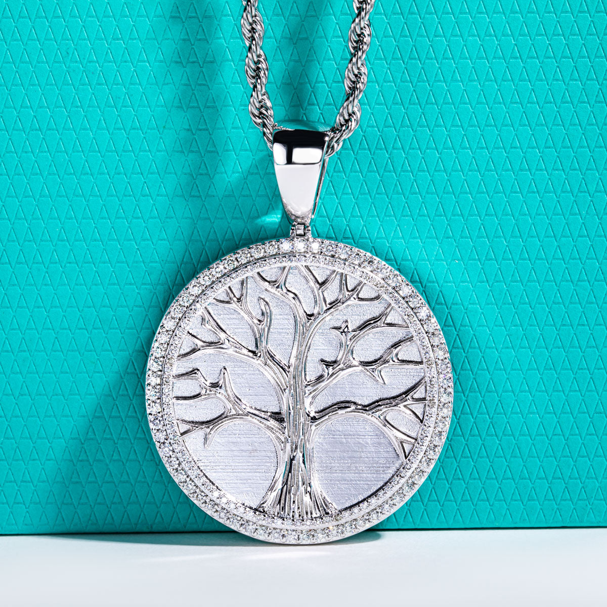 S925‑Sterling Silver Moissanite Tree‑of‑Life Hip‑Hop Pendant