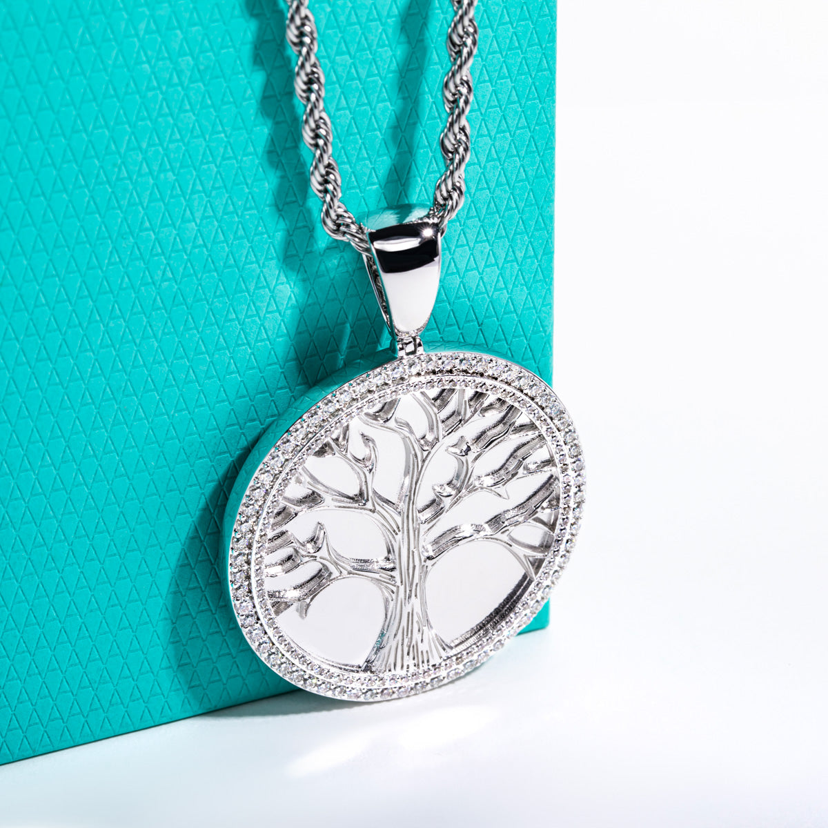 S925‑Sterling Silver Moissanite Tree‑of‑Life Hip‑Hop Pendant