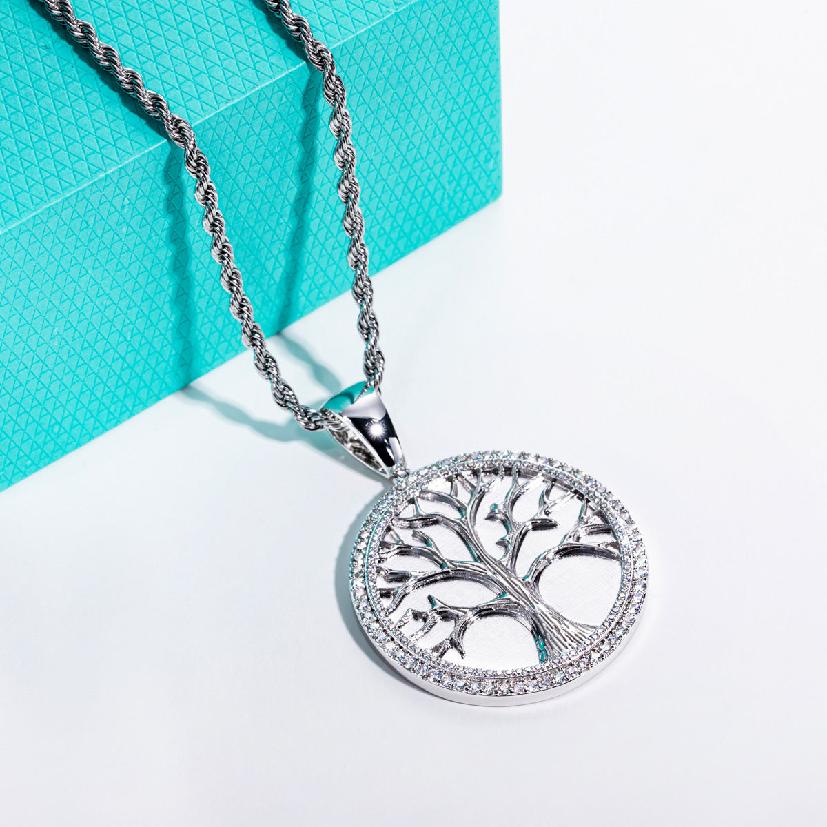 S925‑Sterling Silver Moissanite Tree‑of‑Life Hip‑Hop Pendant