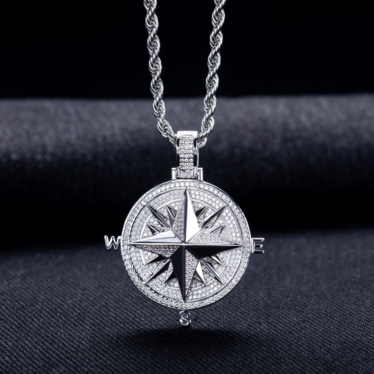 Compass‑Shaped Moissanite Hip‑Hop Pendant