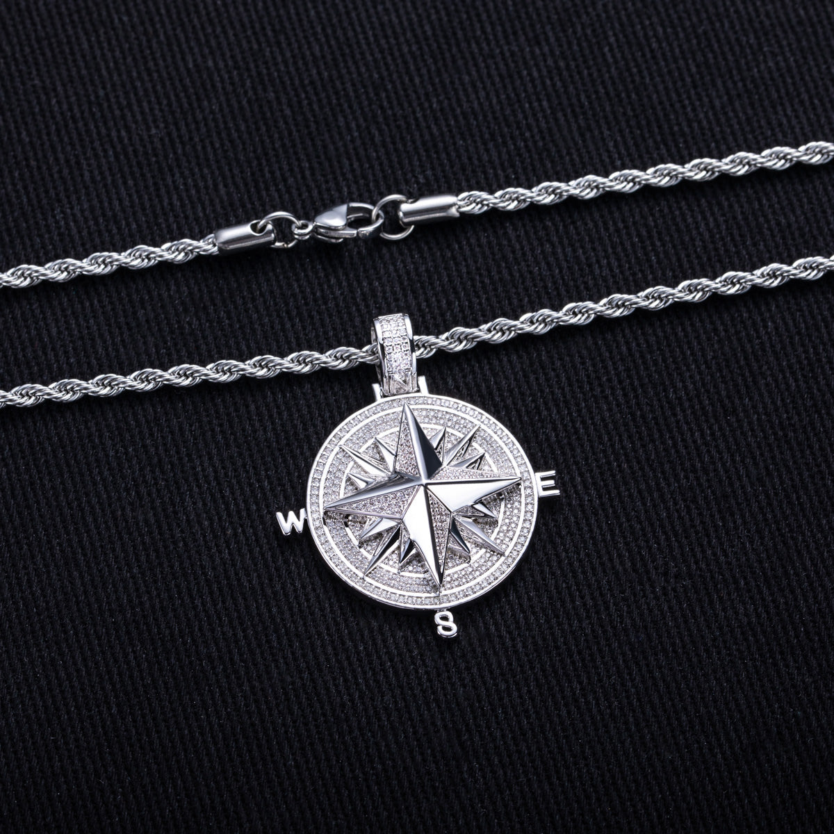Compass‑Shaped Moissanite Hip‑Hop Pendant