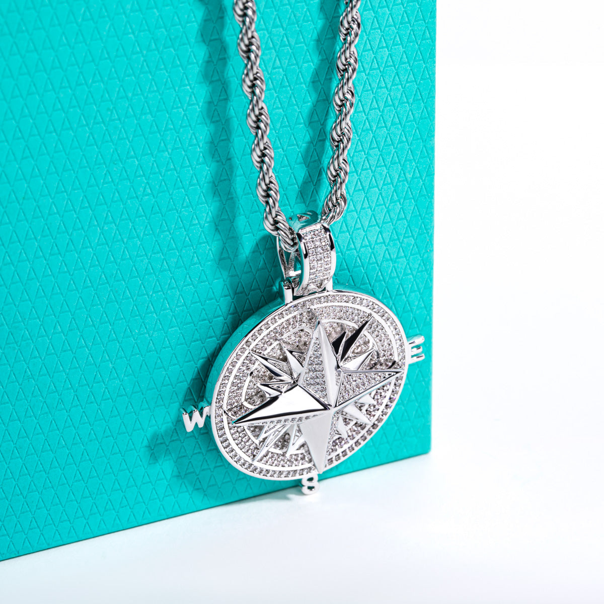 Compass‑Shaped Moissanite Hip‑Hop Pendant