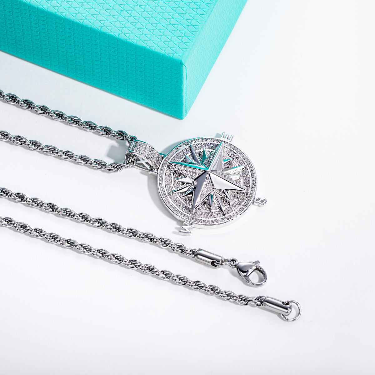 Compass‑Shaped Moissanite Hip‑Hop Pendant