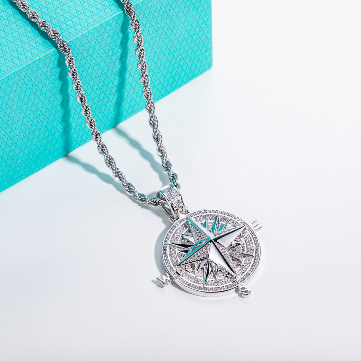 Compass‑Shaped Moissanite Hip‑Hop Pendant