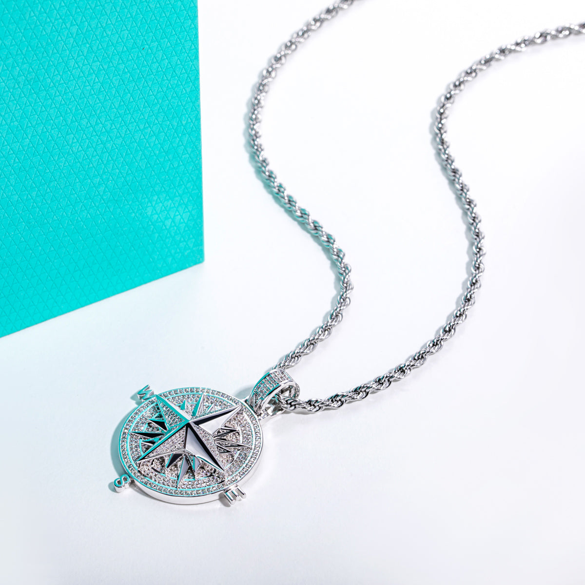 Compass‑Shaped Moissanite Hip‑Hop Pendant
