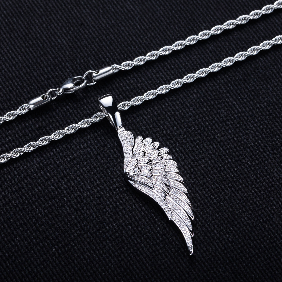 Angel‑Wing Moissanite Hip‑Hop Pendant
