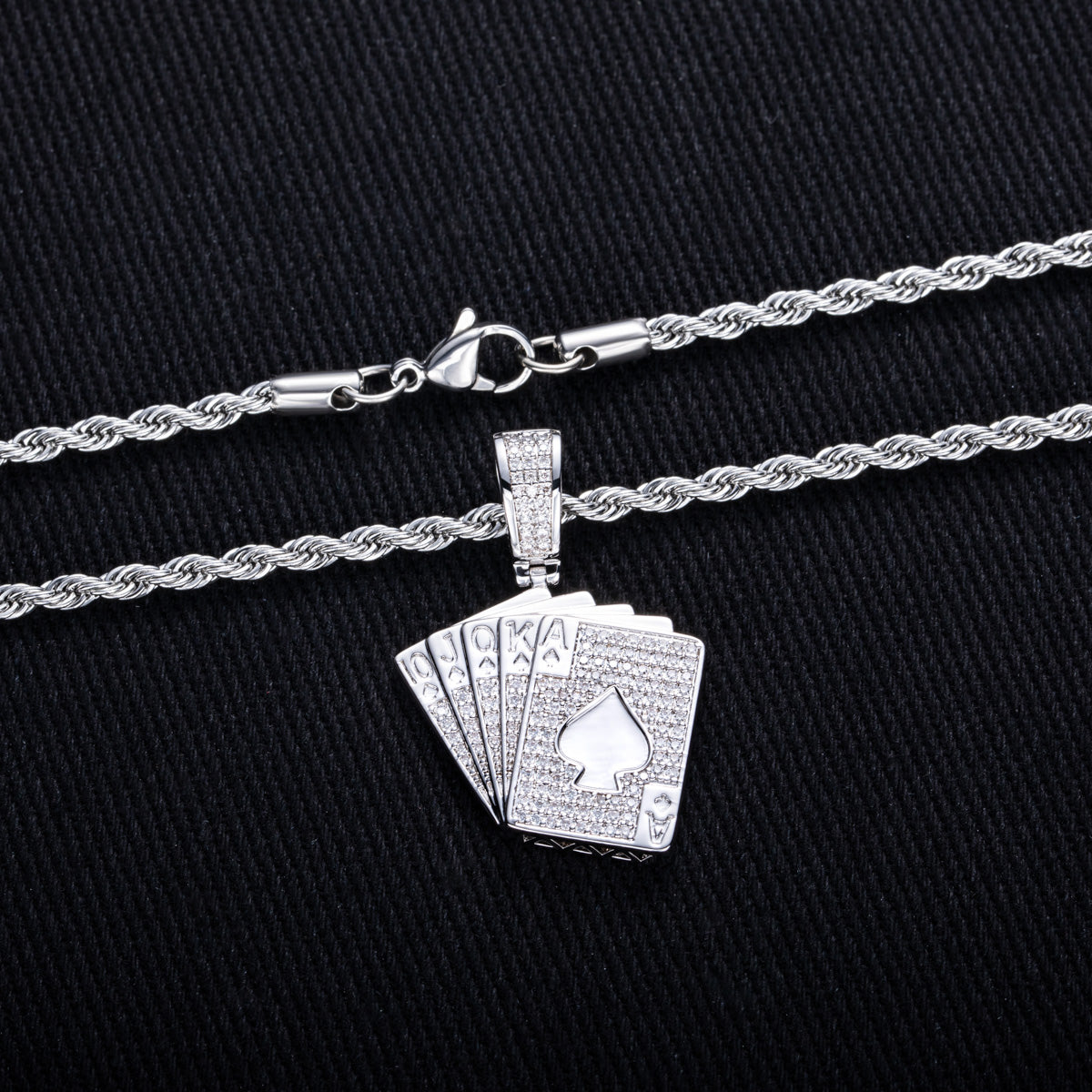 Made Moissanite Enamel Full‑Pavé Hip‑Hop Poker Card Pendant