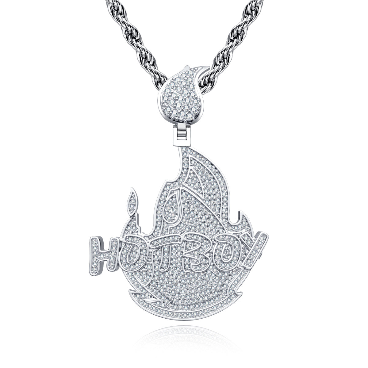 Moissanite‑encrusted Hip‑Hop Flame Pendant