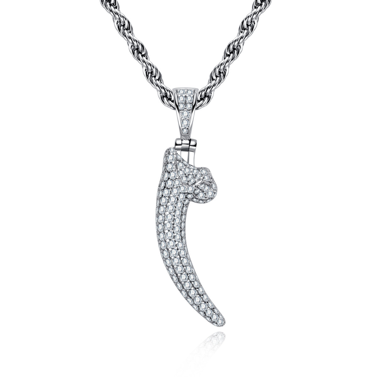 S925‑Silver Moissanite Fully‑Paved Hip‑Hop Wolf‑Tooth Pendant