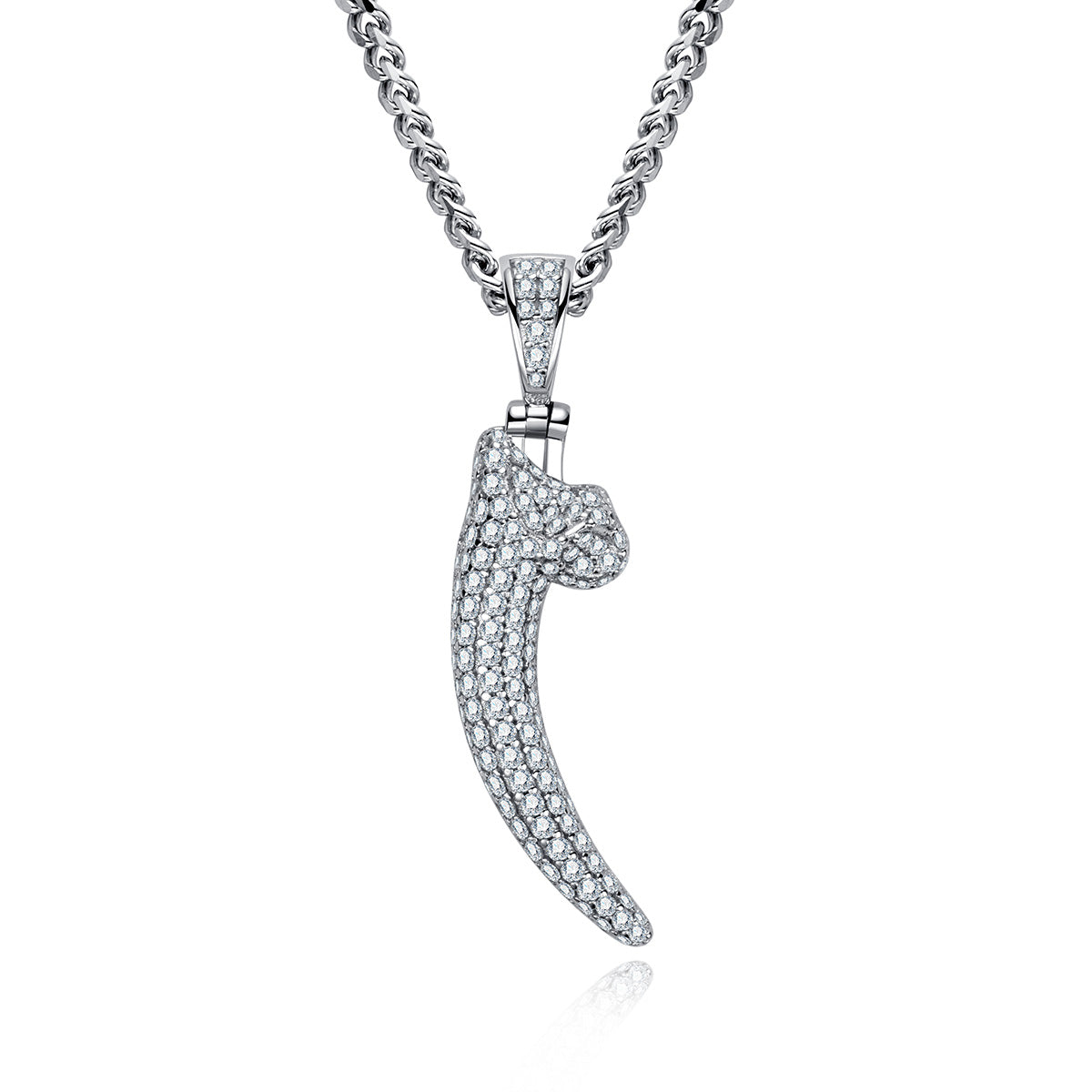 S925‑Silver Moissanite Fully‑Paved Hip‑Hop Wolf‑Tooth Pendant