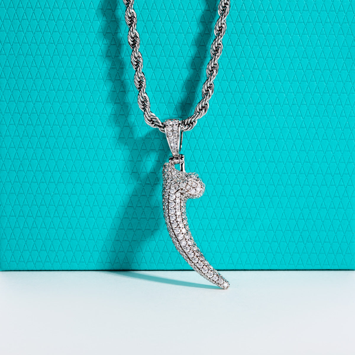 S925‑Silver Moissanite Fully‑Paved Hip‑Hop Wolf‑Tooth Pendant