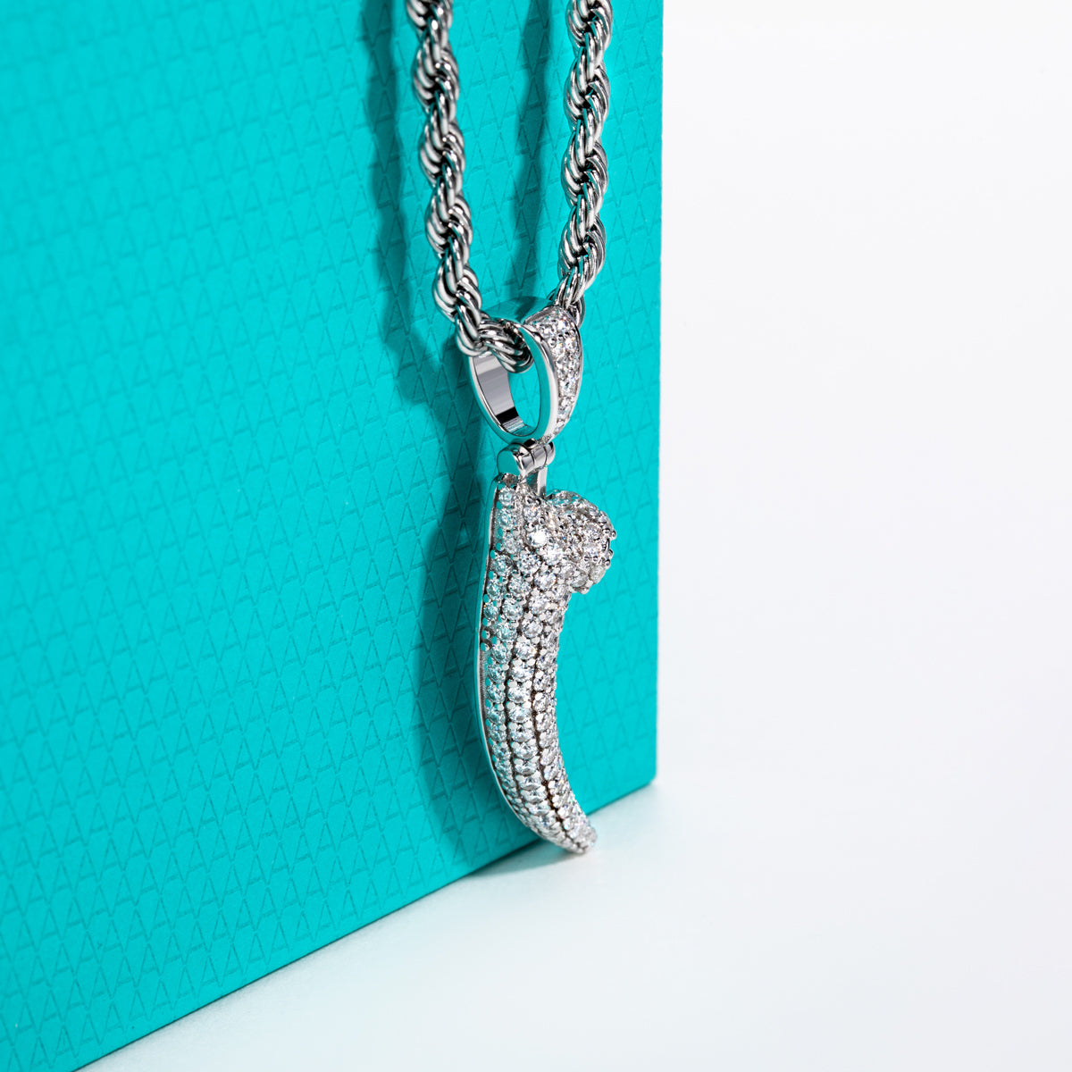 S925‑Silver Moissanite Fully‑Paved Hip‑Hop Wolf‑Tooth Pendant
