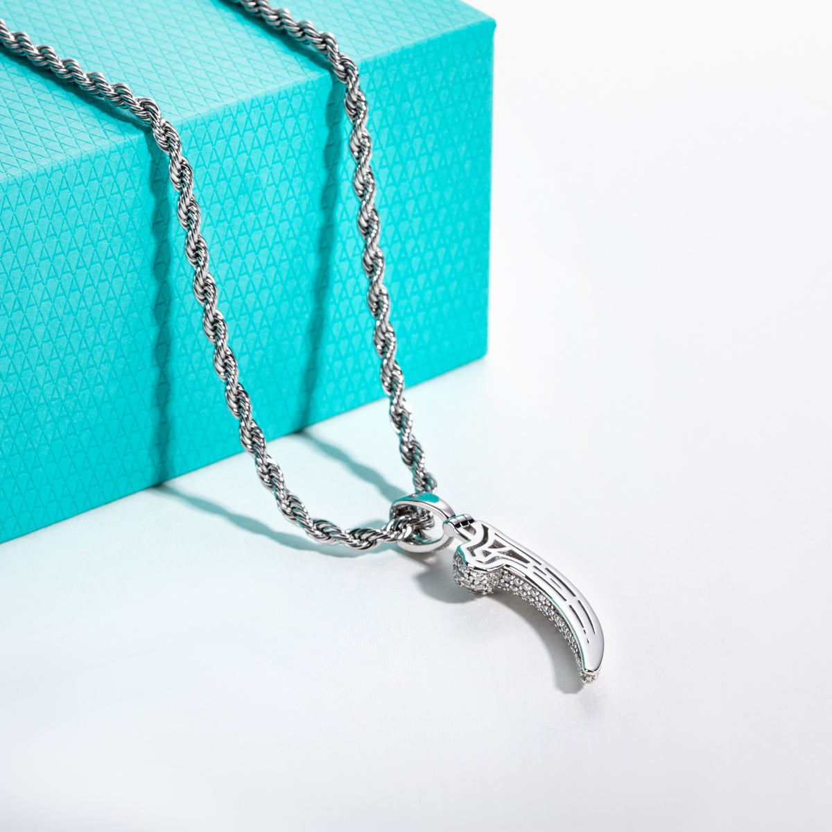 S925‑Silver Moissanite Fully‑Paved Hip‑Hop Wolf‑Tooth Pendant