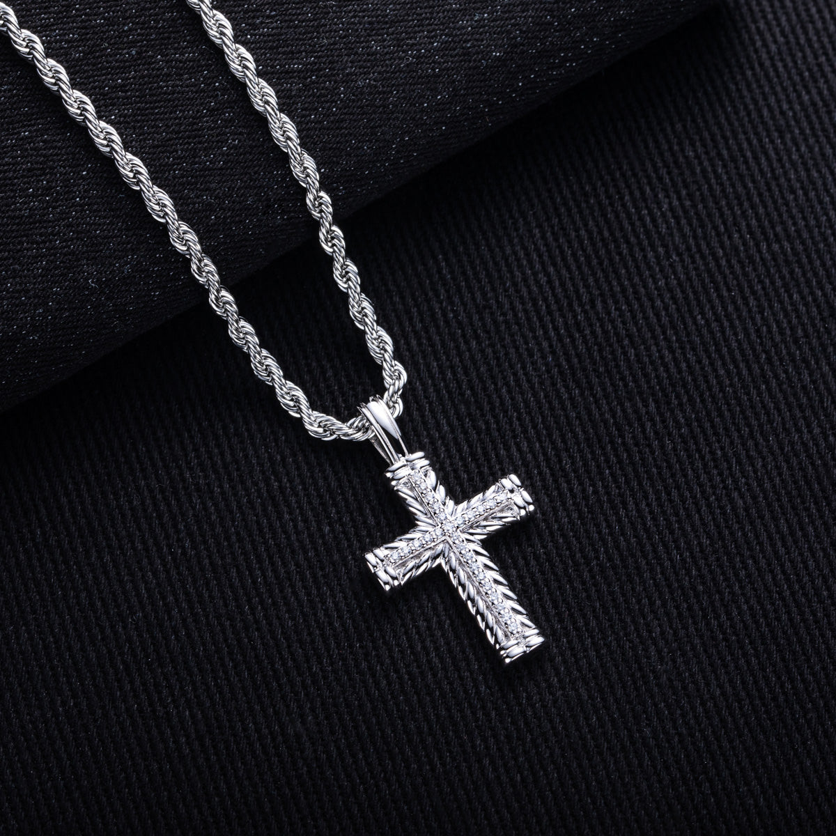 S925‑Silver Moissanite Hip‑Hop Cross Pendant