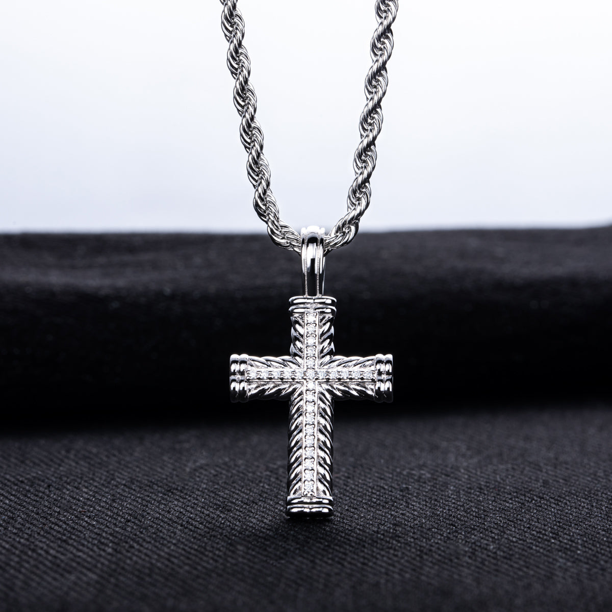 S925‑Silver Moissanite Hip‑Hop Cross Pendant