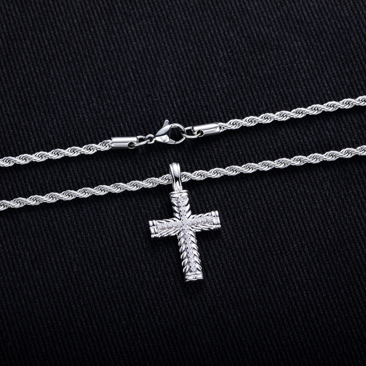 S925‑Silver Moissanite Hip‑Hop Cross Pendant