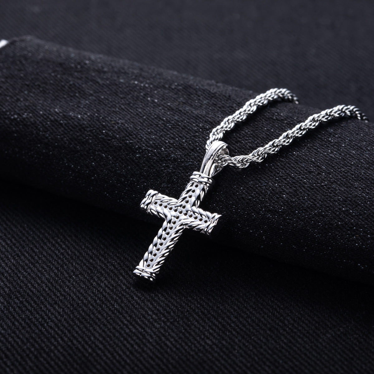 S925‑Silver Moissanite Hip‑Hop Cross Pendant