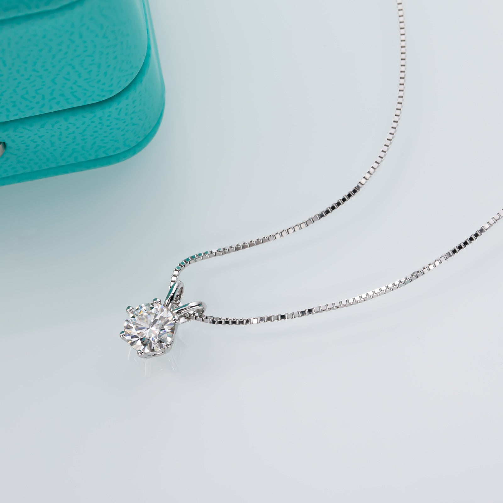 AnuClub 6.5mm Moissanite Pendant Necklace 1CT D Color VVS1 Round Cut Lab Diamond 14K Gold Plated Silver Necklace for Women with Certificate