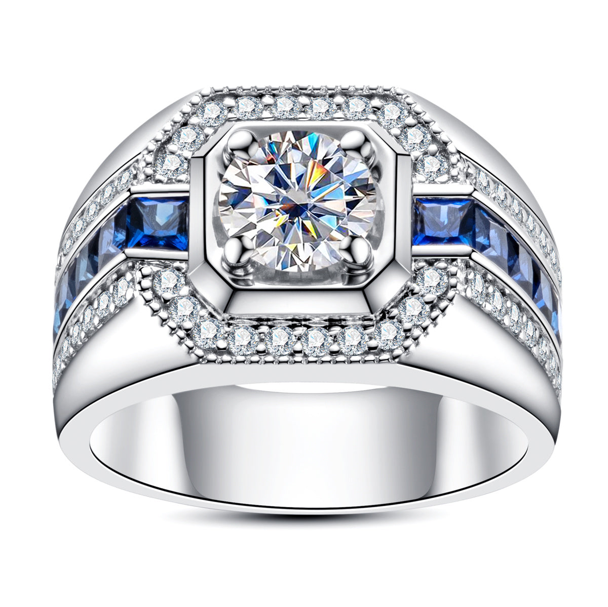 S925 Sterling Silver Men's Ring Inlaid with Moissanite