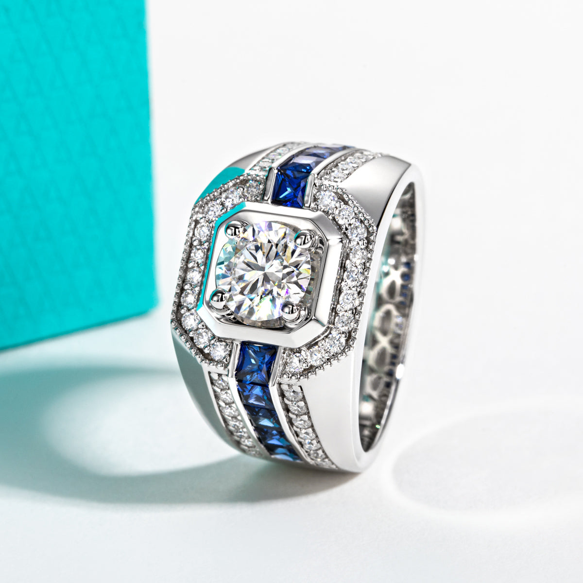 S925 Sterling Silver Men's Ring Inlaid with Moissanite