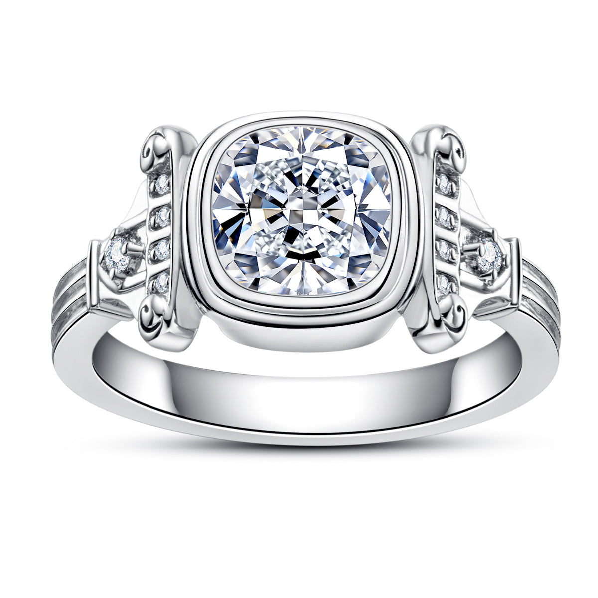 S925 Sterling Silver Square Moissanite Roman Column Ring