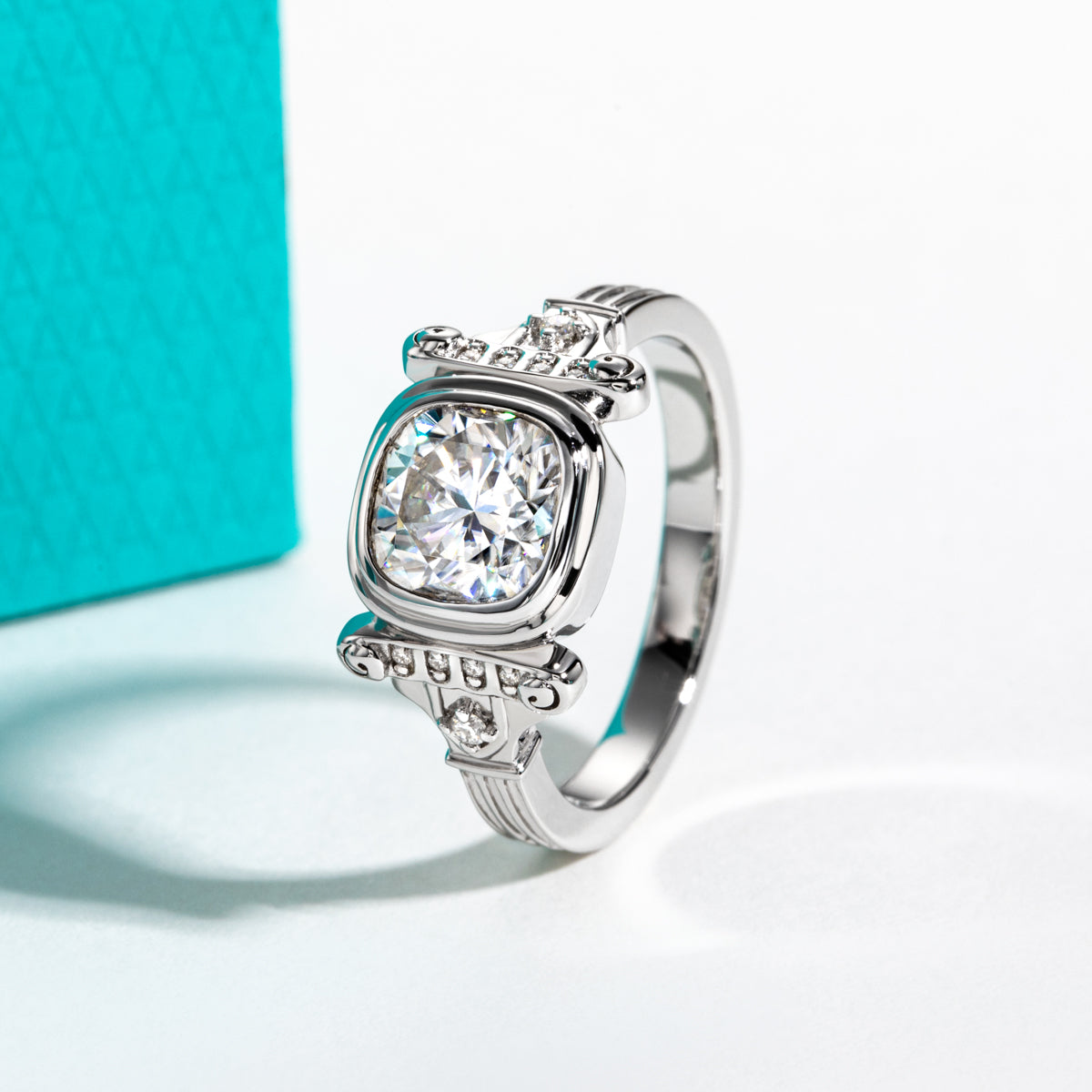 S925 Sterling Silver Square Moissanite Roman Column Ring