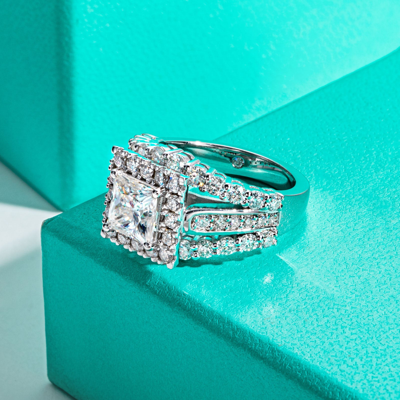 Princess Cut Halo Moissanite Engagement Ring (3.88 cttw)