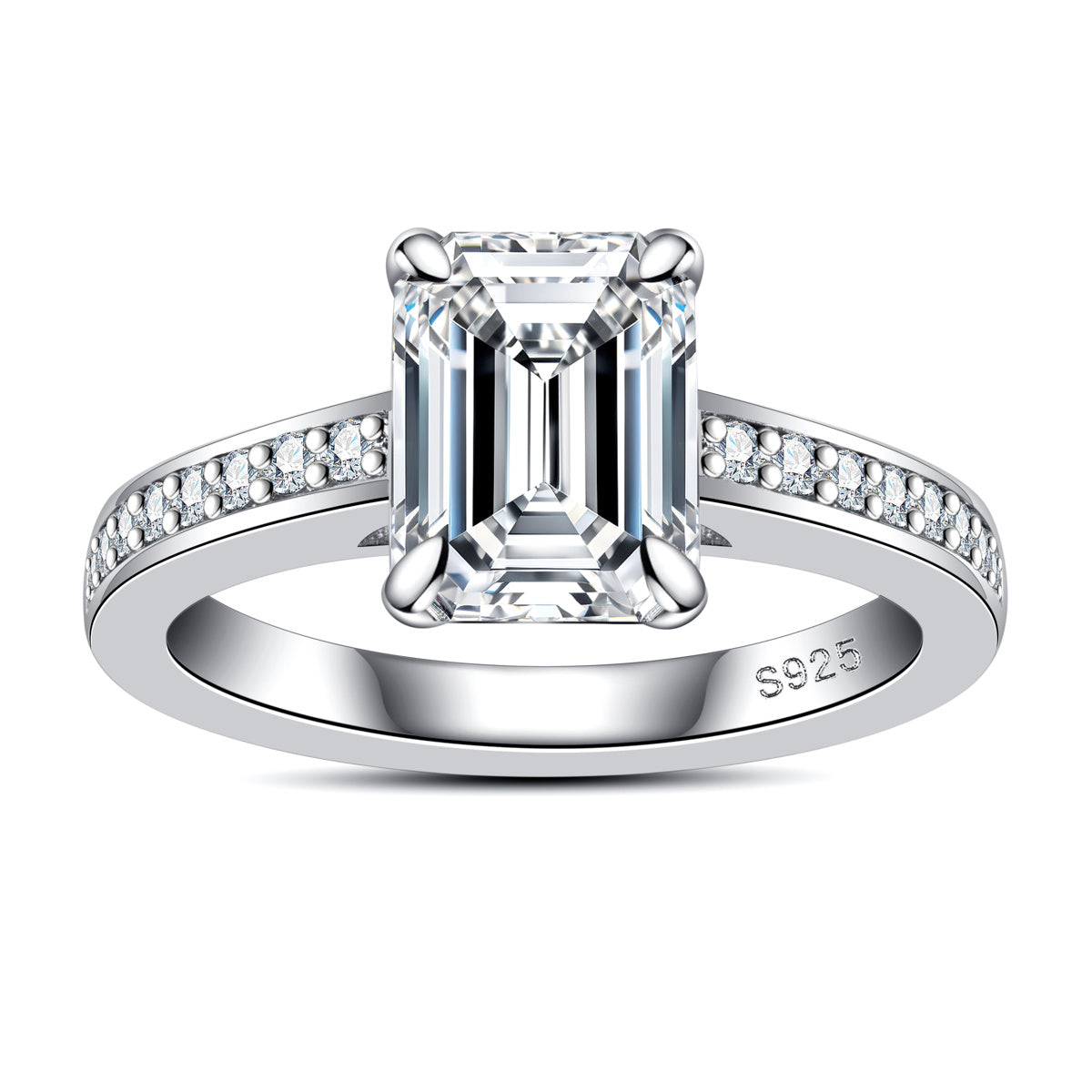 S925 Silver 7×9mm Emerald Cut Moissanite Ring