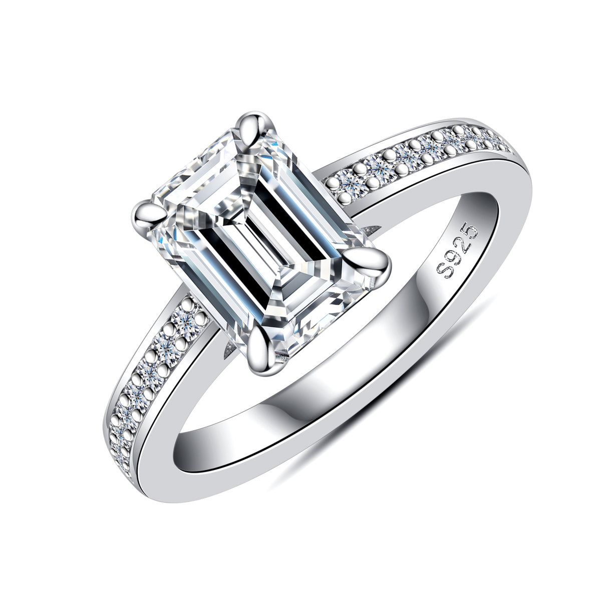 S925 Silver 7×9mm Emerald Cut Moissanite Ring