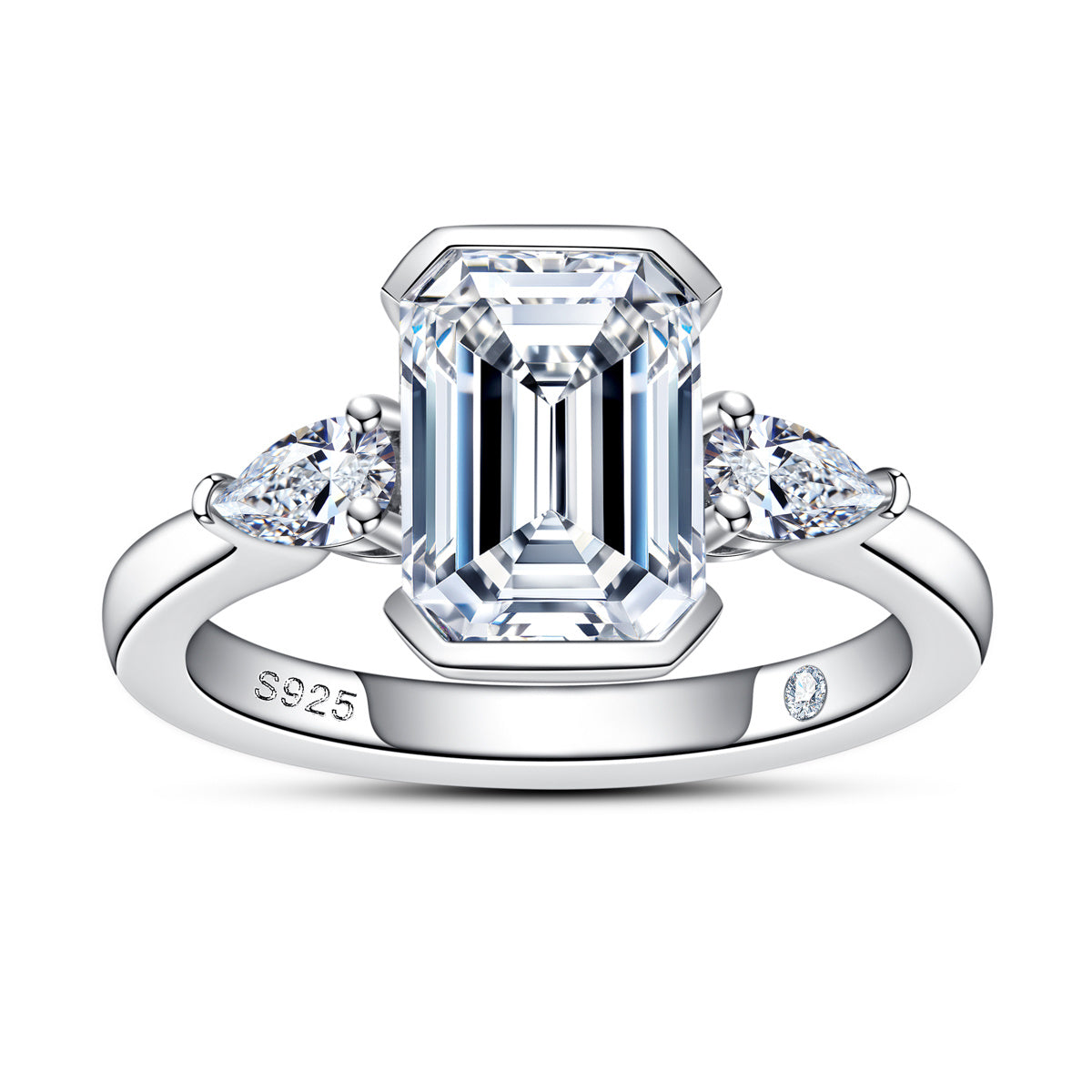 S925 Silver 7×9mm Emerald Cut Moissanite Ring