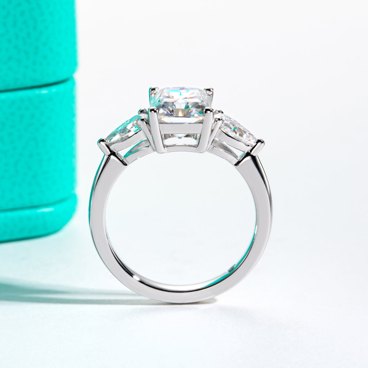 S925 Silver Radiant Cut Vintage Moissanite Wedding Ring