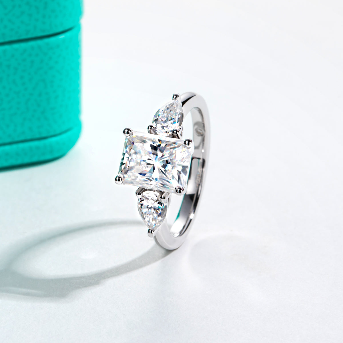 S925 Silver Radiant Cut Vintage Moissanite Wedding Ring
