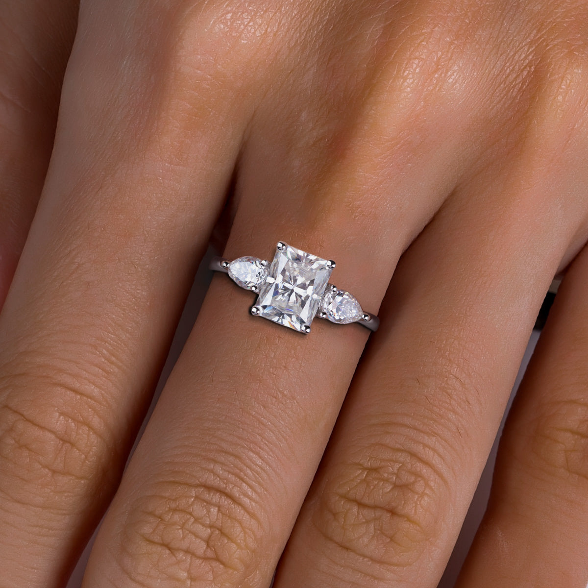 S925 Silver Radiant Cut Vintage Moissanite Wedding Ring